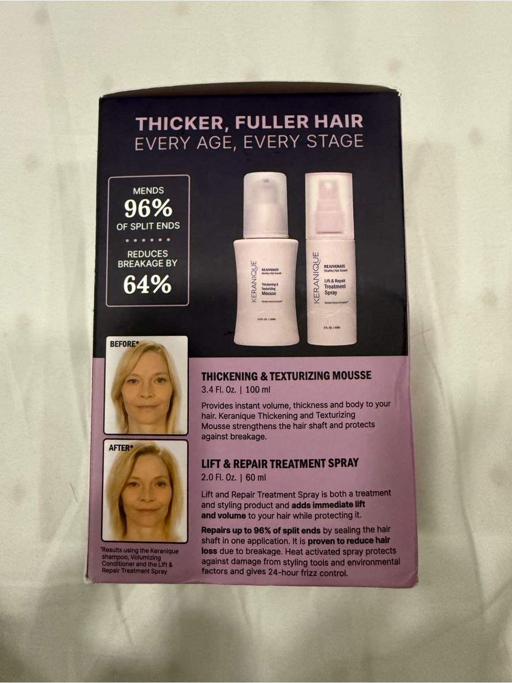 Keranique Thickening & Texturizing Mousse + Lift & Repair Spray - Pink/White